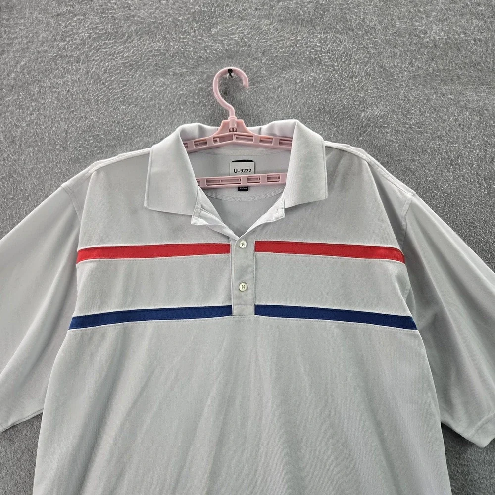 Footjoy Men Polo XL White Logo Embroidery‎ Striped Activewear Short Sleeve